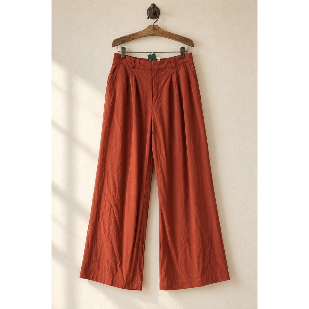 Halara Waffle Knit Wide Leg Pleated Trousers Rust Orange XXL/1X
